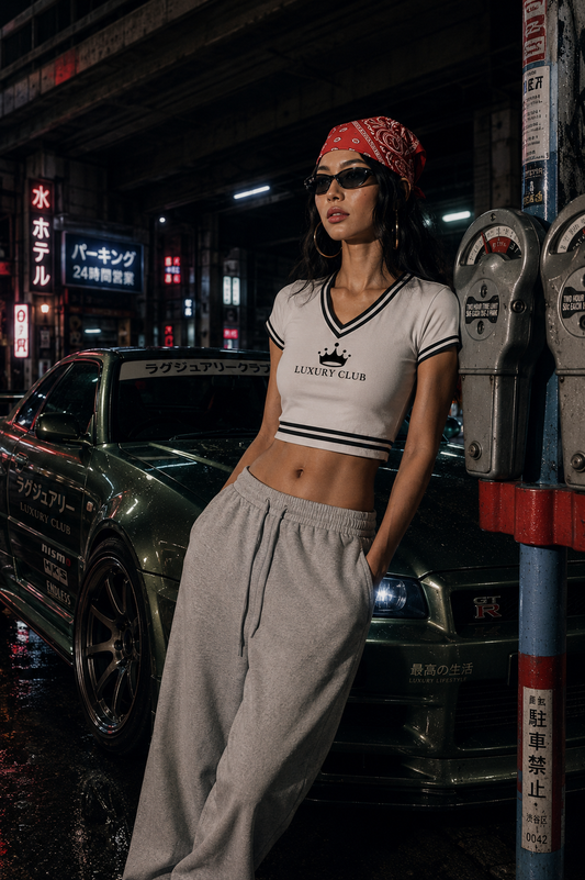 Luxury Club Noir V-Neck Crop Top Women's Collection