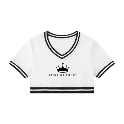Luxury Club  Noir V-Neck Crop Top Women's Collection