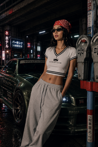 Luxury Club  Noir V-Neck Crop Top Women's Collection
